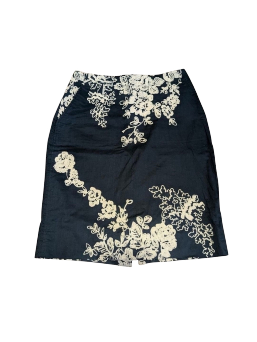 J. Crew Factory Mirabel Gray Pencil Skirt with Cream Floral Embroidery Size 2